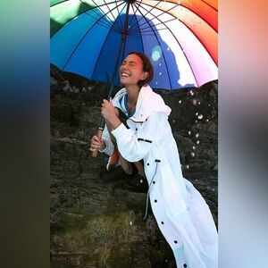 Free People Movement Aurora Maxi Windbreaker Parka Jacket In White, Size M